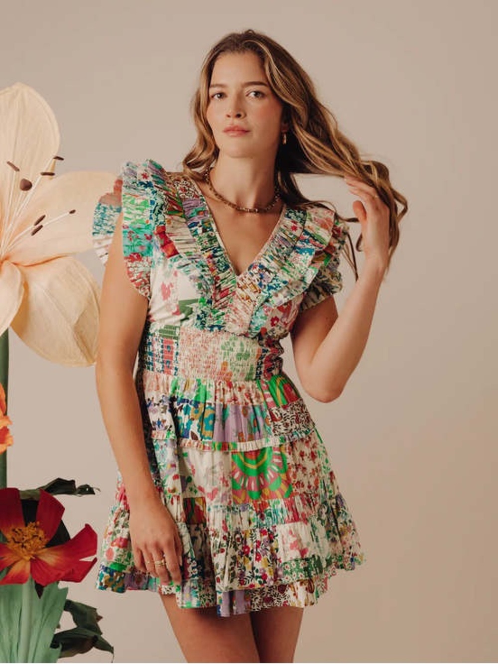 Love The Label Maribel Tiered Floral Ruffle Open Back Dress Size Medium